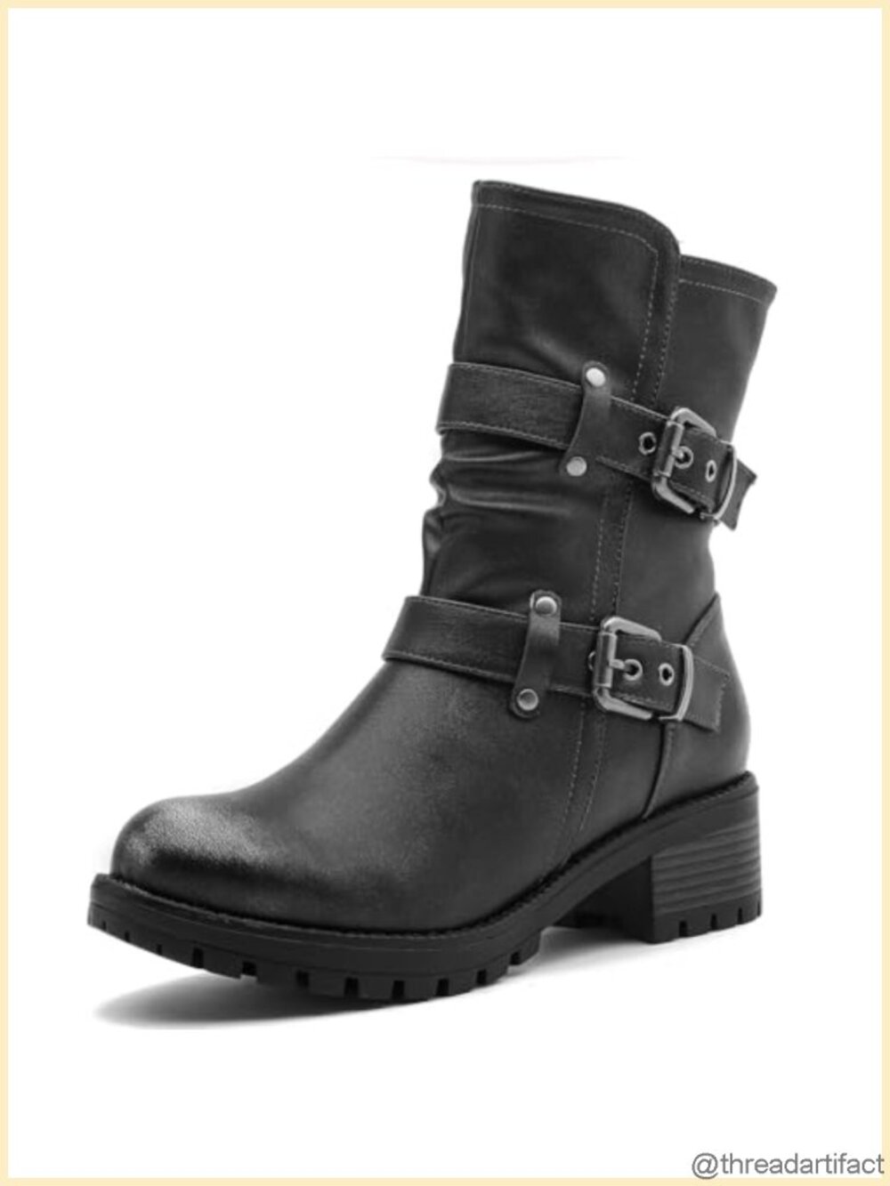 Women's Ankle Boots Low Block Heel Side Zipper Faux Leather Moto Biker Booties